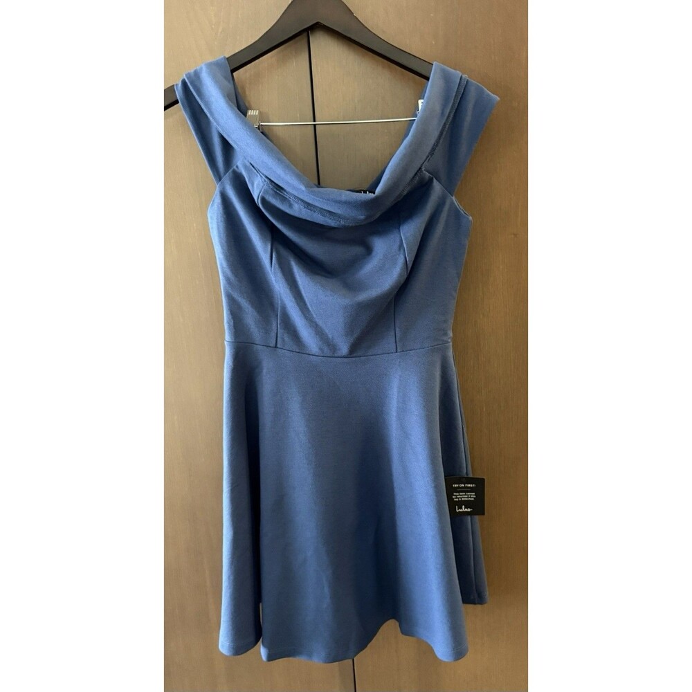 Lulus Blue Scoop Neck Sleeveless Stretch Fit & Flare Mini Dress Size M